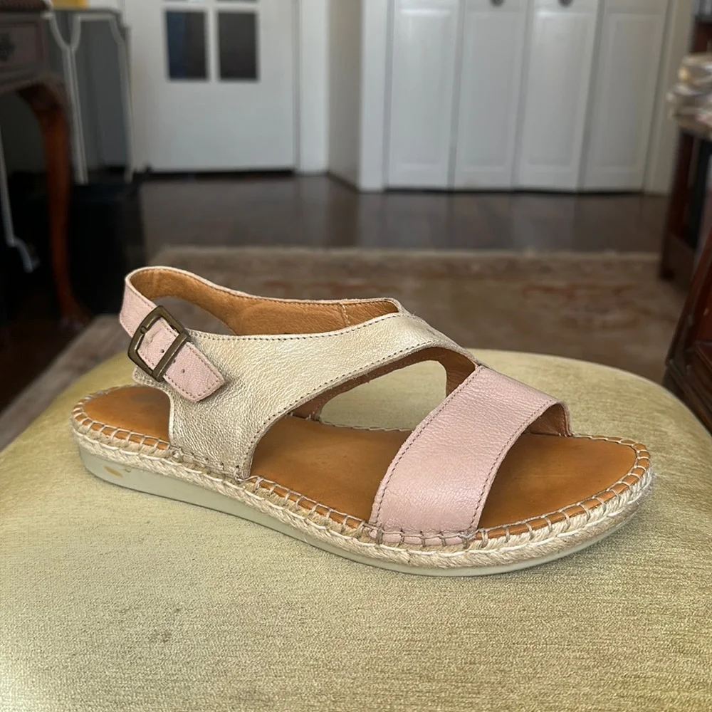 Tsonga Ladies Leather Espadrille Sandal in Blush Pink and Metallic Gold EU 40 - Picture 2 of 15